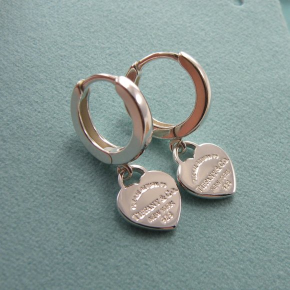 NEW Mini Heart Huggie Hoop Earrings Return to Tiffany & Co Solid Sterling Silver - Picture 2 of 15